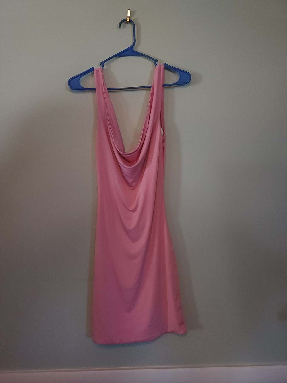 Barbiecore MESHKI Pink Cowl Neck Jersey Mini Dress